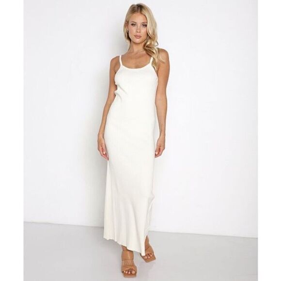 ✨Charlie Holiday Deliah Ribbed Midi Ivory Sz 4 Dress Cloud✨ - Picture 1 of 8